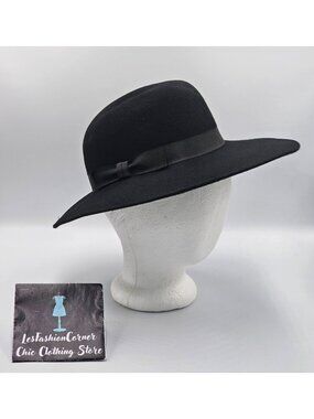 Vintage Burberrys Women's Black  Wool Wide Brim Fedora Hat Made In England 2934